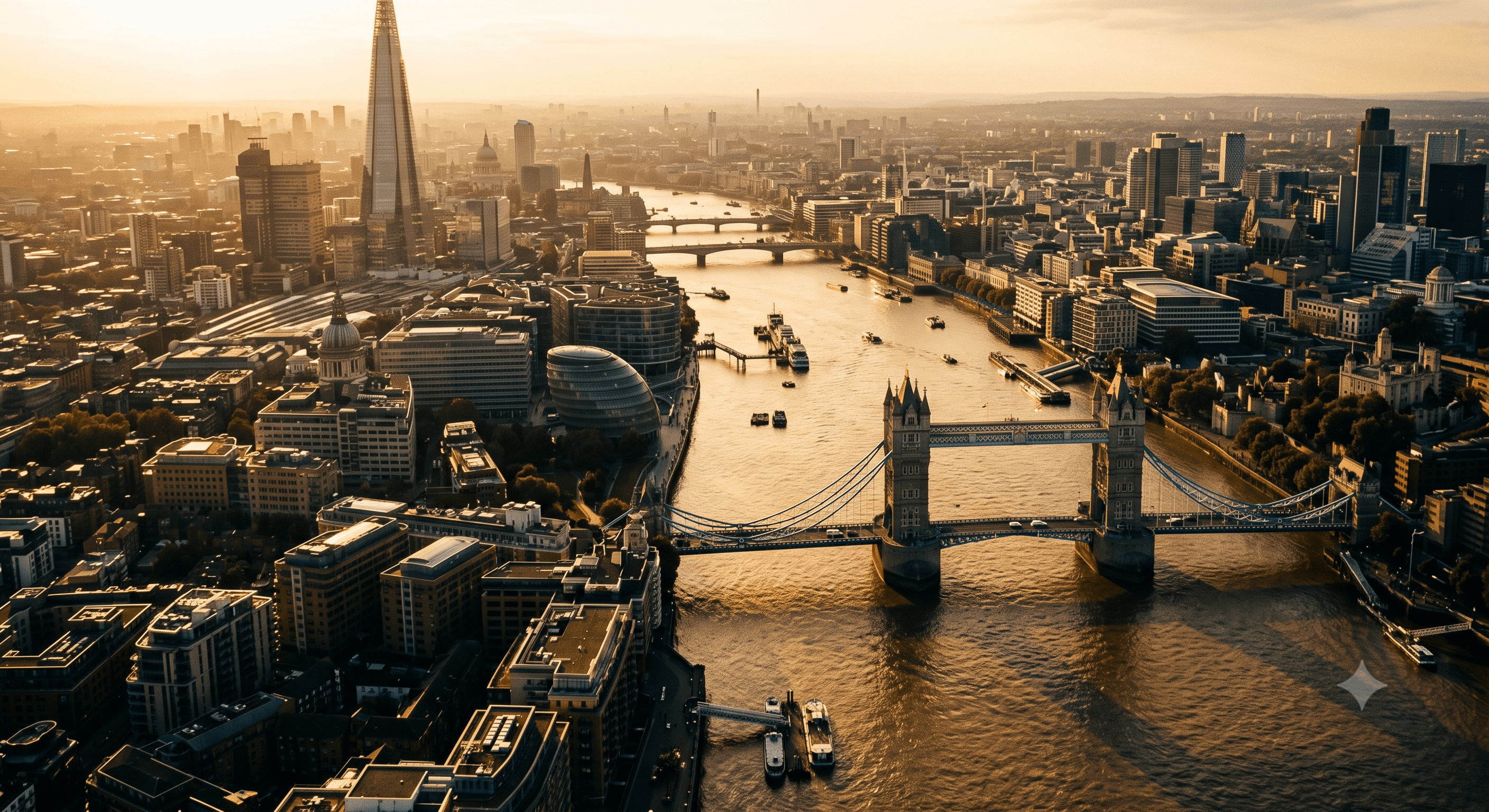 Aerial view of London at golden hour